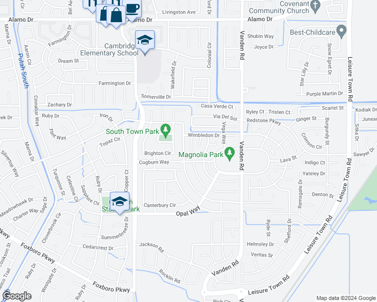 map of restaurants, bars, coffee shops, grocery stores, and more near 1030 Barnsbury Court in Vacaville