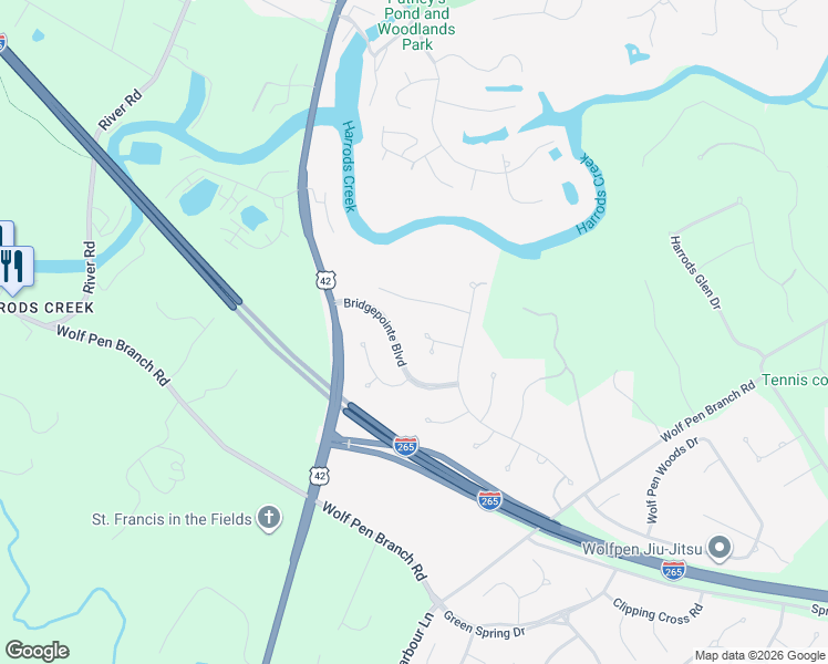 map of restaurants, bars, coffee shops, grocery stores, and more near 7101 Cove Pointe Place in Prospect