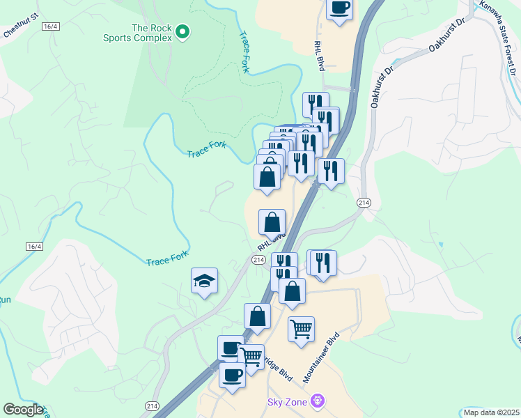 map of restaurants, bars, coffee shops, grocery stores, and more near 222 Rhl Boulevard in Charleston