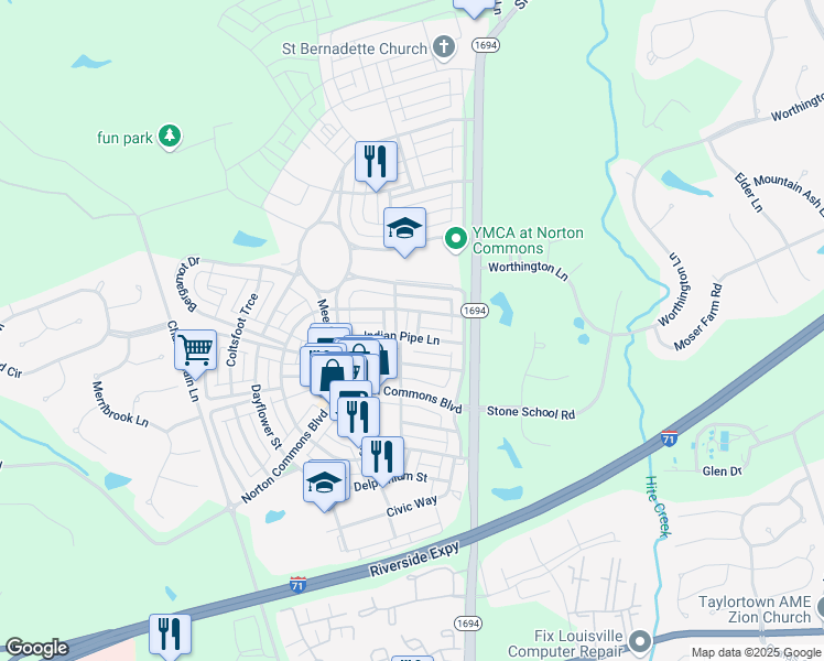 map of restaurants, bars, coffee shops, grocery stores, and more near 9416 Indian Pipe Lane in Prospect