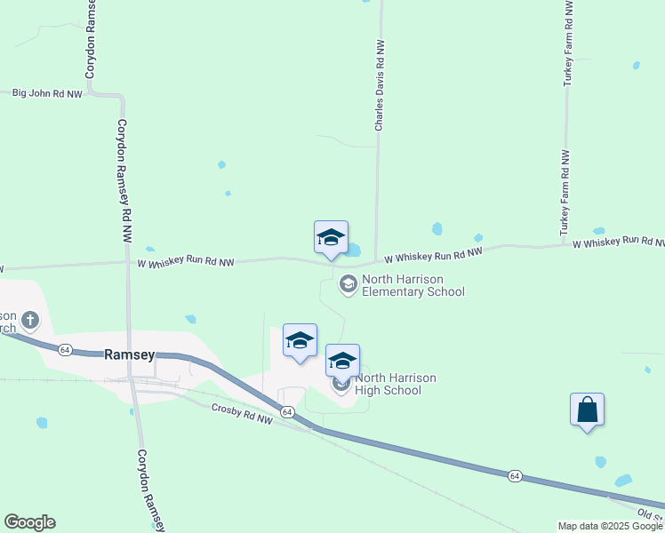 map of restaurants, bars, coffee shops, grocery stores, and more near 1115 West Whiskey Run Road Northwest in Ramsey