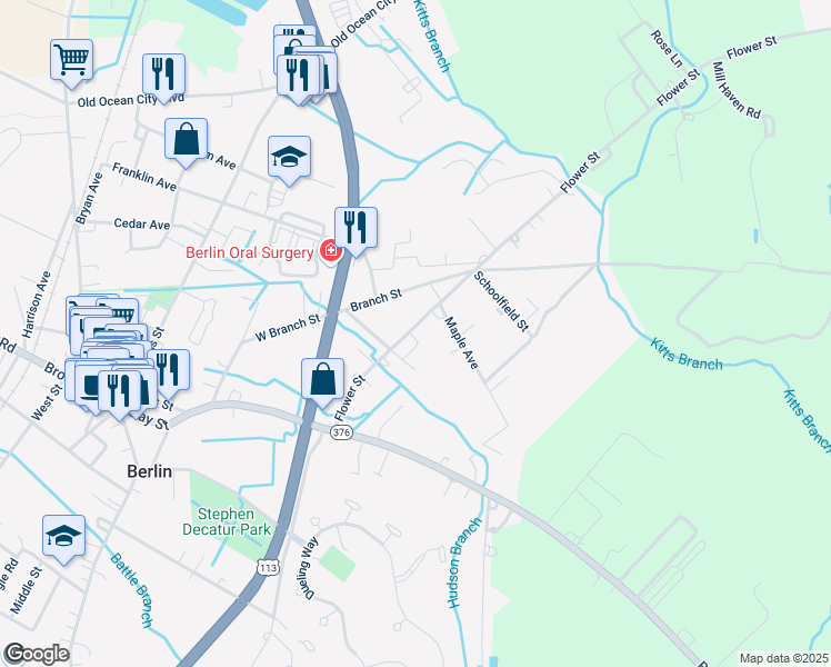 map of restaurants, bars, coffee shops, grocery stores, and more near 302 Flower Street in Berlin