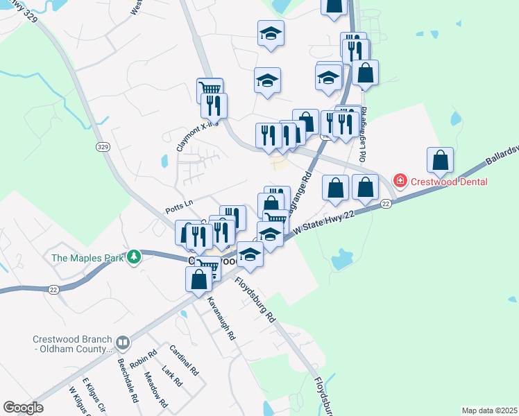 map of restaurants, bars, coffee shops, grocery stores, and more near 6806 Crestview Drive in Crestwood