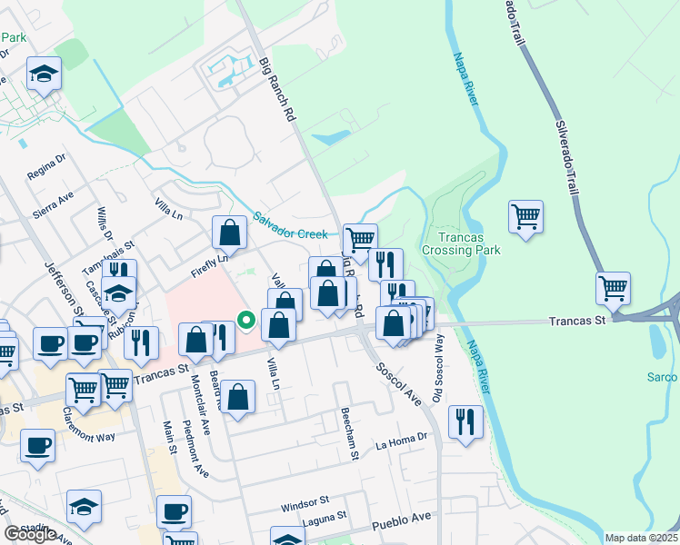 map of restaurants, bars, coffee shops, grocery stores, and more near 48 Catania Lane in Napa