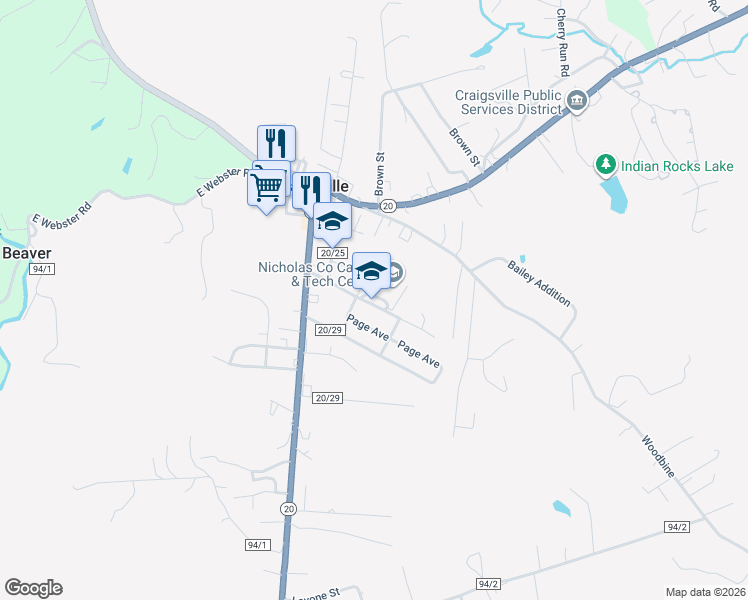 map of restaurants, bars, coffee shops, grocery stores, and more near 188 Milam Addition Rd in Craigsville