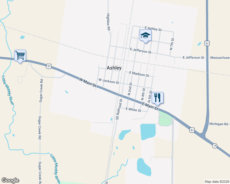 map of restaurants, bars, coffee shops, grocery stores, and more near 120 Main Street in Radom