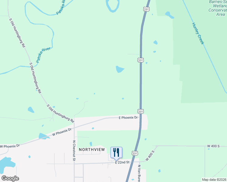 map of restaurants, bars, coffee shops, grocery stores, and more near in Huntingburg