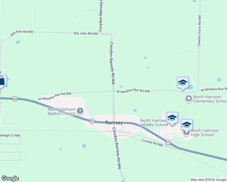 map of restaurants, bars, coffee shops, grocery stores, and more near 1639 West Whiskey Run Road Northwest in Ramsey