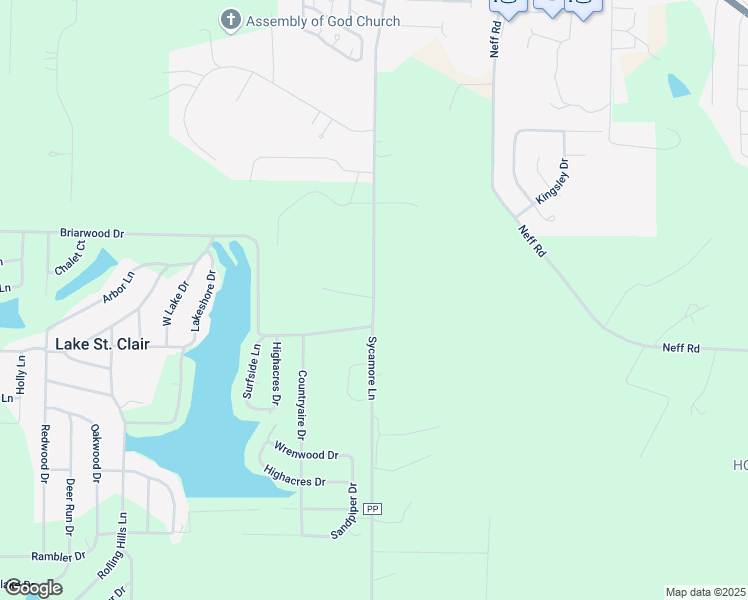 map of restaurants, bars, coffee shops, grocery stores, and more near 1550 Sycamore Lane in Saint Clair