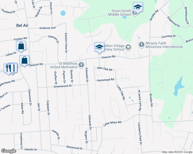map of restaurants, bars, coffee shops, grocery stores, and more near 2 Fairbanks Court in Fredericksburg