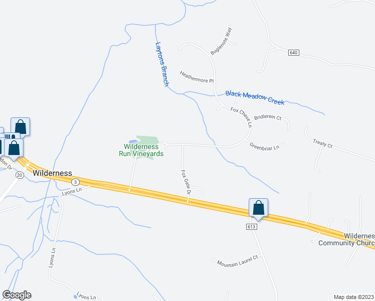map of restaurants, bars, coffee shops, grocery stores, and more near 13301 Fox Chase Lane in Spotsylvania