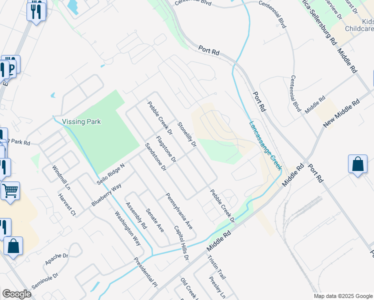 map of restaurants, bars, coffee shops, grocery stores, and more near 3905 Cobblestone Drive in Jeffersonville