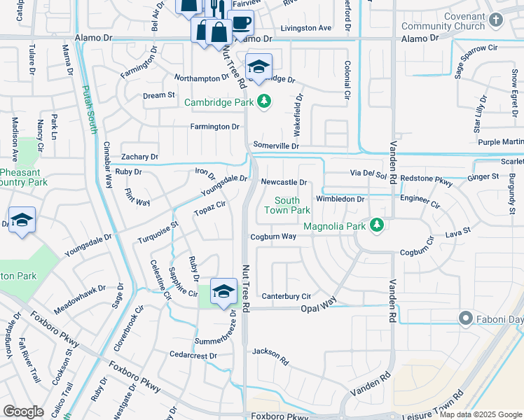 map of restaurants, bars, coffee shops, grocery stores, and more near 160 Brighton Circle in Vacaville