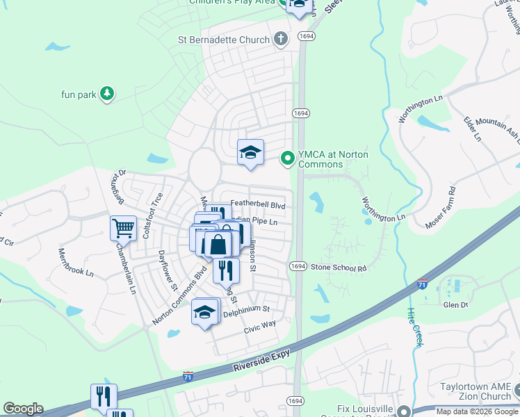 map of restaurants, bars, coffee shops, grocery stores, and more near 9416 Indian Pipe Lane in Prospect