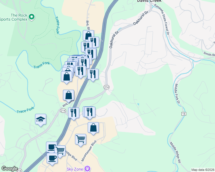 map of restaurants, bars, coffee shops, grocery stores, and more near 117 Oakhurst Drive in Charleston