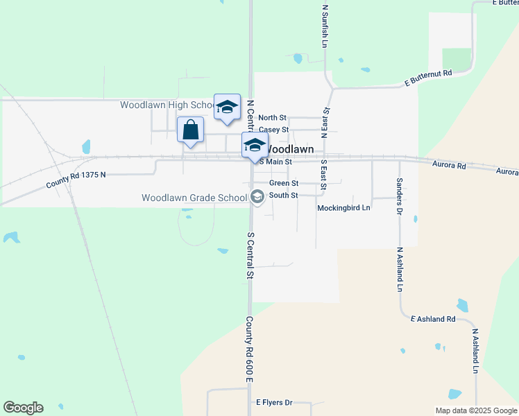 map of restaurants, bars, coffee shops, grocery stores, and more near 301 South Central Street in Woodlawn