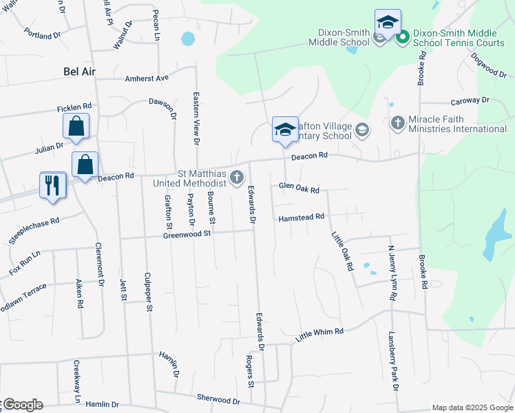 map of restaurants, bars, coffee shops, grocery stores, and more near 806 Edwards Drive in Fredericksburg