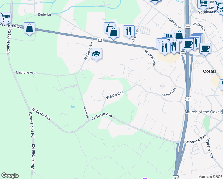 map of restaurants, bars, coffee shops, grocery stores, and more near in Cotati