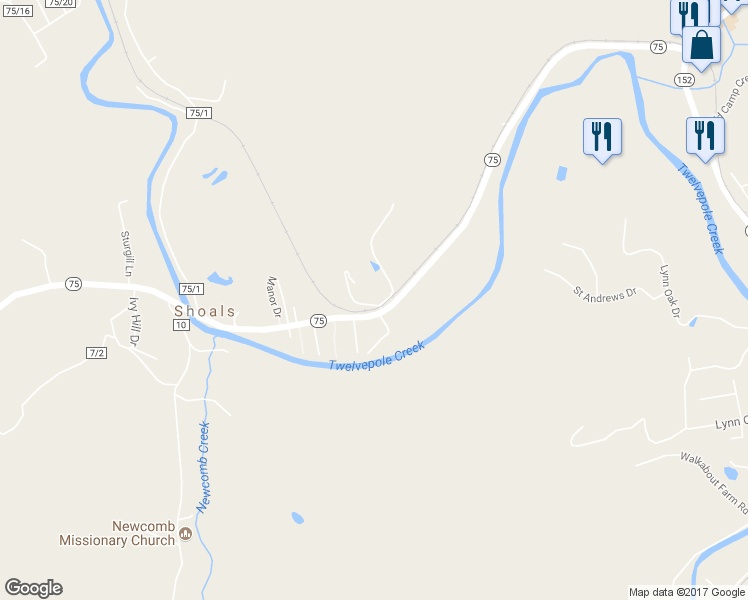 map of restaurants, bars, coffee shops, grocery stores, and more near in Shoals