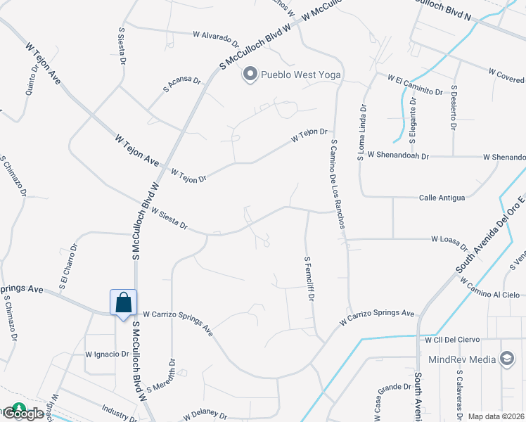map of restaurants, bars, coffee shops, grocery stores, and more near 1433 West Siesta Drive in Pueblo West