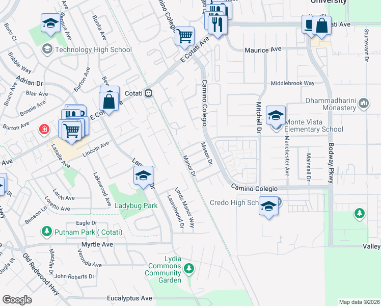 map of restaurants, bars, coffee shops, grocery stores, and more near 1214 Mateo Drive in Rohnert Park