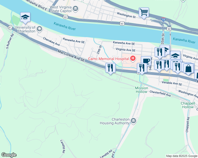 map of restaurants, bars, coffee shops, grocery stores, and more near 2909 Beverly Drive in Charleston