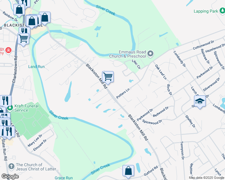 map of restaurants, bars, coffee shops, grocery stores, and more near 2520 Blackiston Mill Road in Clarksville