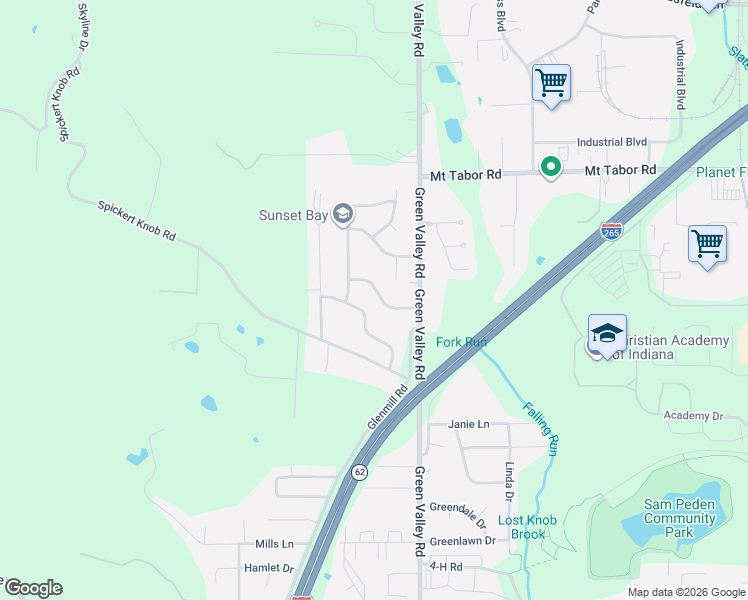 map of restaurants, bars, coffee shops, grocery stores, and more near 125 Wellington Drive in New Albany