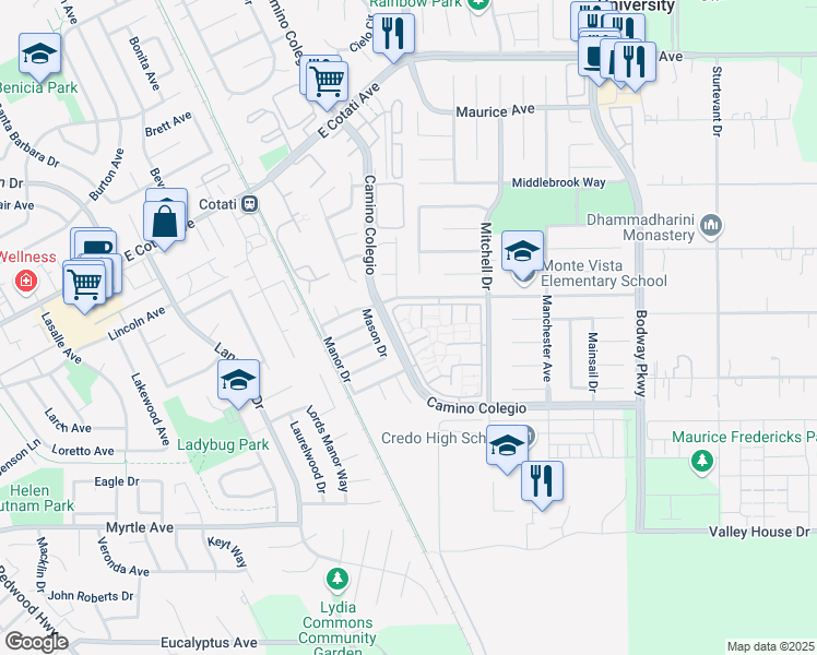 map of restaurants, bars, coffee shops, grocery stores, and more near 8201 Camino Colegio in Rohnert Park
