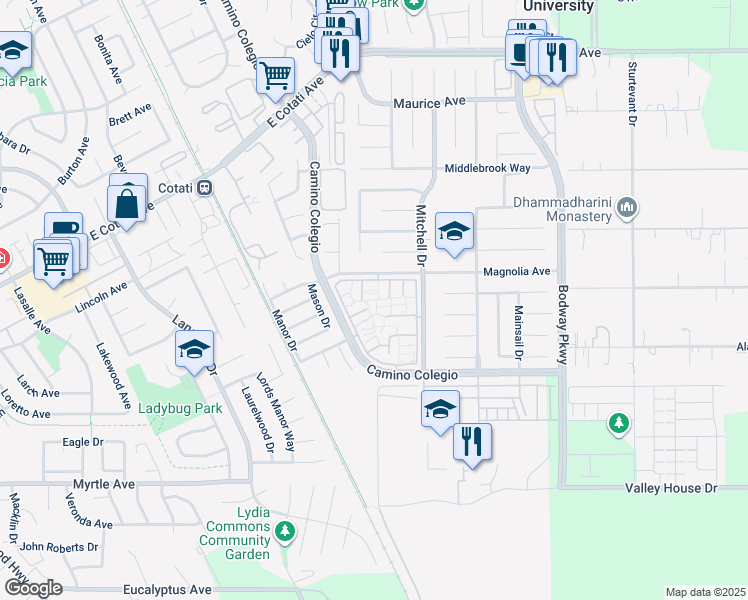 map of restaurants, bars, coffee shops, grocery stores, and more near 8201 Camino Colegio in Rohnert Park