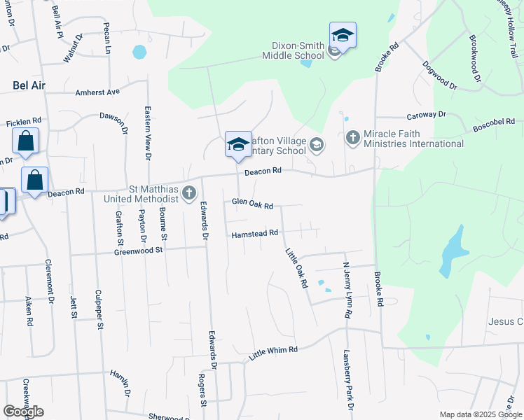 map of restaurants, bars, coffee shops, grocery stores, and more near 20 Glen Oak Road in Fredericksburg