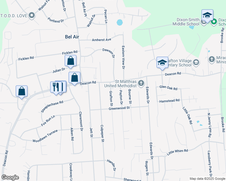 map of restaurants, bars, coffee shops, grocery stores, and more near 812 Grafton Street in Fredericksburg