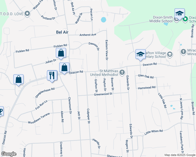 map of restaurants, bars, coffee shops, grocery stores, and more near 812 Grafton Street in Fredericksburg