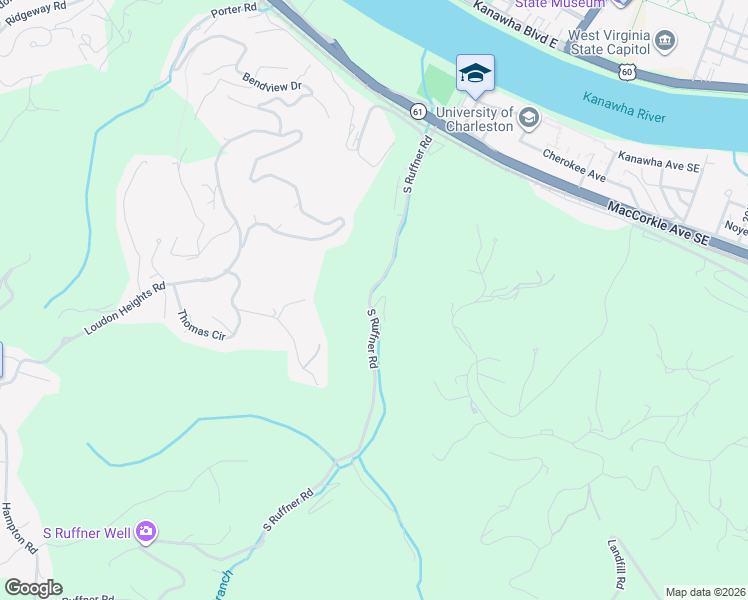map of restaurants, bars, coffee shops, grocery stores, and more near 520 South Ruffner Road in Charleston