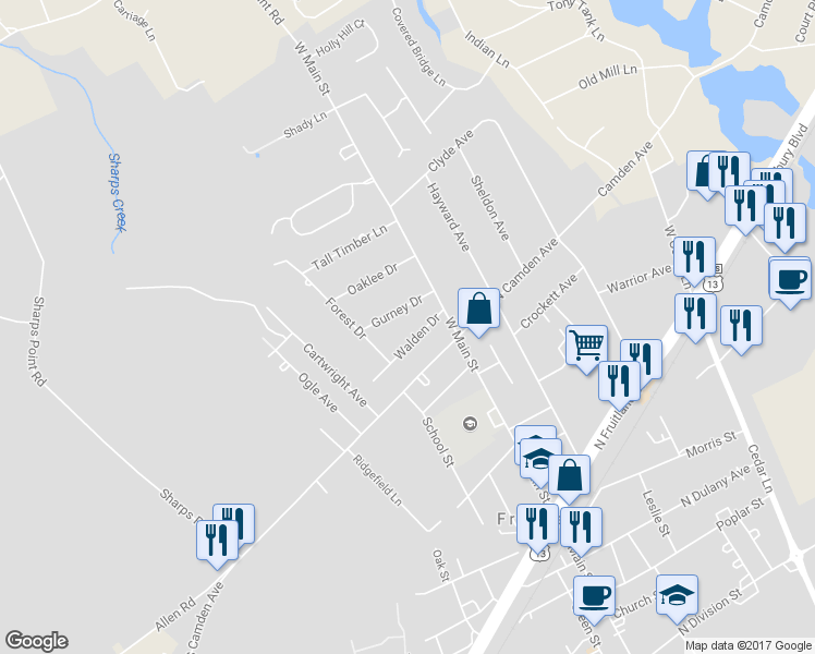 map of restaurants, bars, coffee shops, grocery stores, and more near 104 Walden Drive in Fruitland