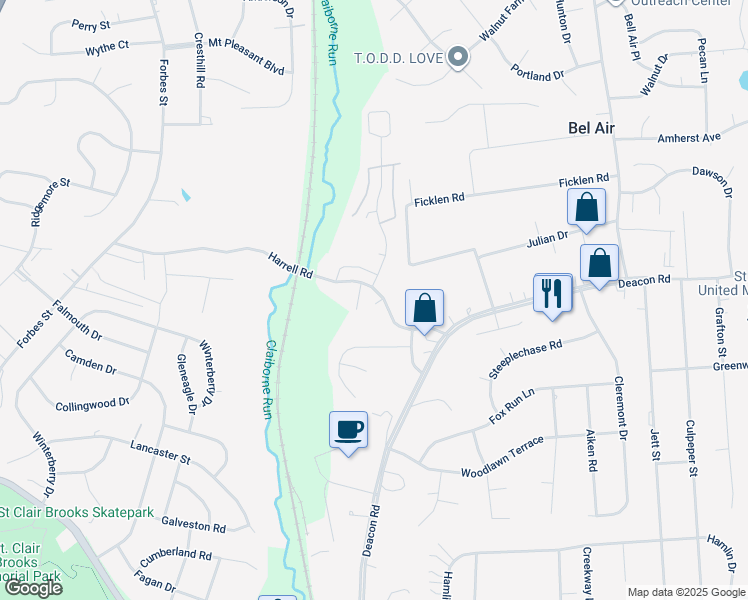 map of restaurants, bars, coffee shops, grocery stores, and more near 136 Harrell Road in Fredericksburg