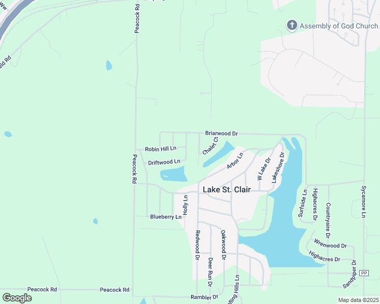 map of restaurants, bars, coffee shops, grocery stores, and more near 1220 Evergreen Lane in Saint Clair