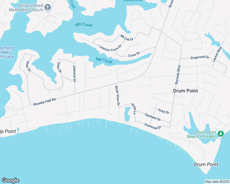 map of restaurants, bars, coffee shops, grocery stores, and more near 13109 River View Drive in Lusby