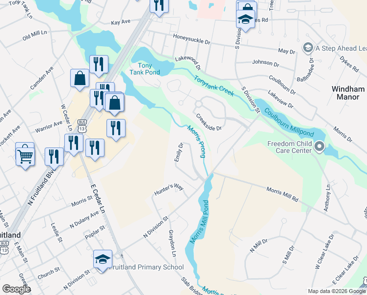 map of restaurants, bars, coffee shops, grocery stores, and more near 144 Emily Drive in Salisbury