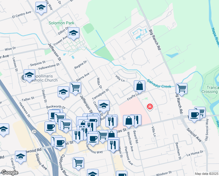 map of restaurants, bars, coffee shops, grocery stores, and more near 60 Wild Rye Way in Napa