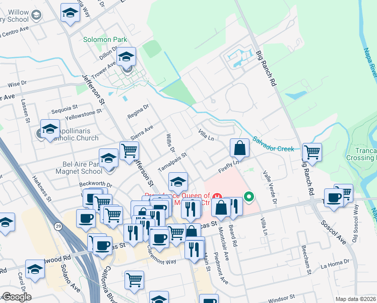 map of restaurants, bars, coffee shops, grocery stores, and more near 60 Wild Rye Way in Napa