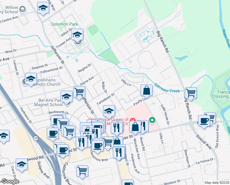 map of restaurants, bars, coffee shops, grocery stores, and more near 60 Wild Rye Way in Napa