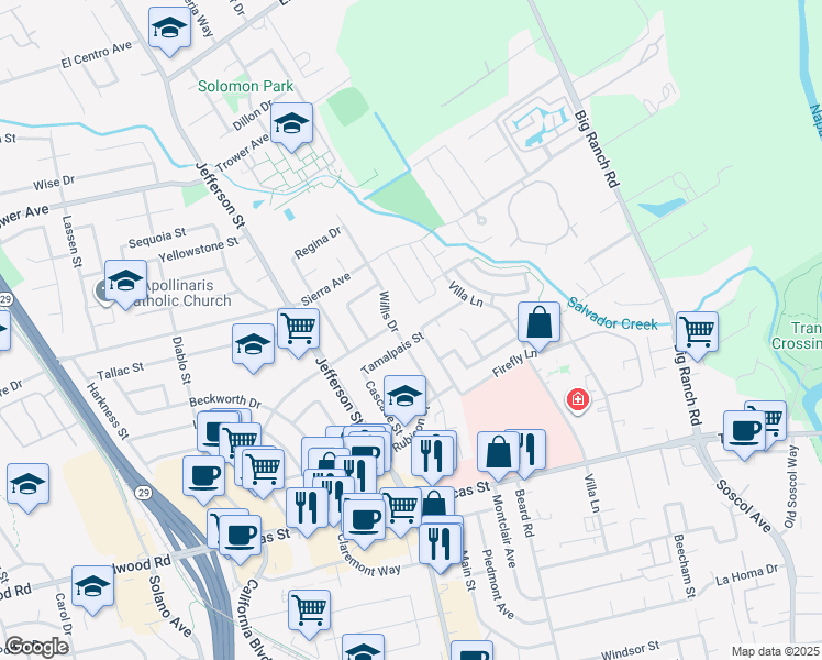 map of restaurants, bars, coffee shops, grocery stores, and more near 60 Wild Rye Way in Napa