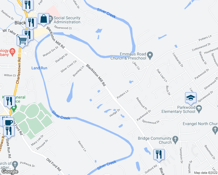 map of restaurants, bars, coffee shops, grocery stores, and more near 2520 Blackiston Mill Road in Clarksville
