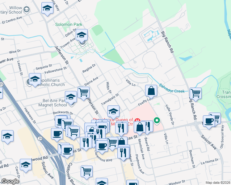 map of restaurants, bars, coffee shops, grocery stores, and more near 60 Wild Rye Way in Napa