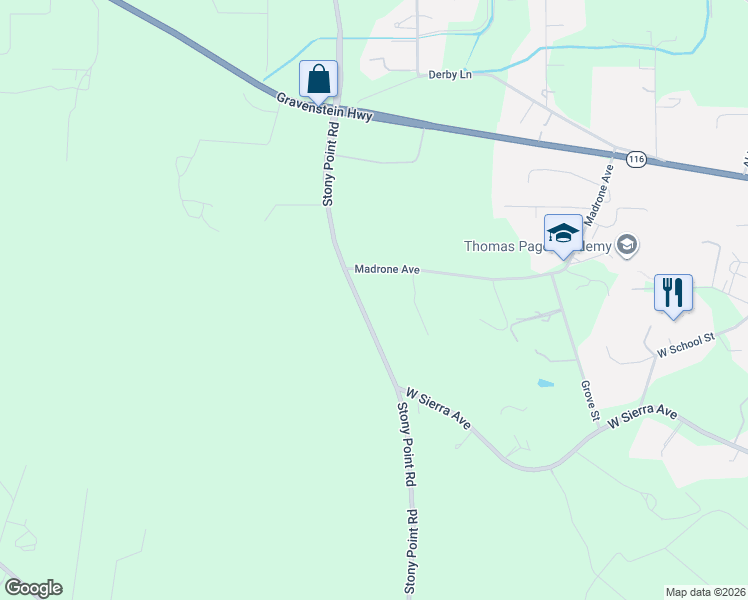 map of restaurants, bars, coffee shops, grocery stores, and more near 6700 Stony Point Road in Cotati