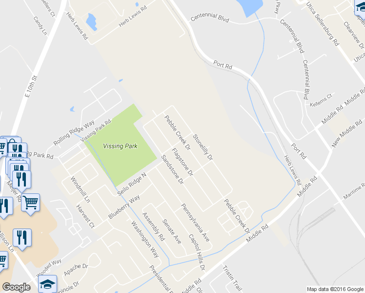 map of restaurants, bars, coffee shops, grocery stores, and more near 1116 Pebble Creek Drive in Jeffersonville