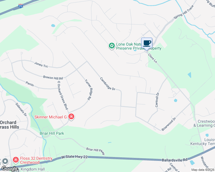 map of restaurants, bars, coffee shops, grocery stores, and more near 7605 Cambridge Dr in Crestwood