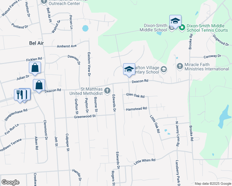 map of restaurants, bars, coffee shops, grocery stores, and more near 814 Edwards Drive in Fredericksburg