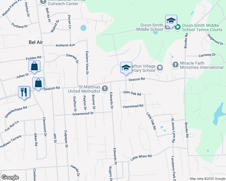 map of restaurants, bars, coffee shops, grocery stores, and more near 814 Edwards Drive in Fredericksburg